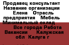 Продавец-консультант › Название организации ­ Елена › Отрасль предприятия ­ Мебель › Минимальный оклад ­ 20 000 - Все города Работа » Вакансии   . Калужская обл.,Калуга г.